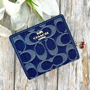Coach Snap Wallet In Signature Denim With Cherry Charm Bag Purse