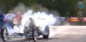 A nitro powered nostalgia dragster explodes