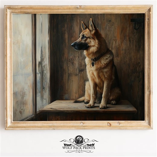 German Shepherd Portrait - Classic Vintage Style Dog Art, Rustic Moody Interior, Antique Wood Backdrop, Cozy Earth Tones, Printable 775 - Etsy