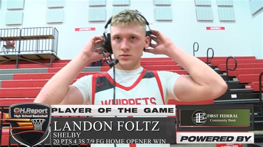 Fresh off a football playoff run to the last day of the season, Shelby's Landon Foltz returned to the hardwood without missing a beat. The senior was nearly flawless from the field in a 56-45 victory over Clear Fork, earning First Federal Community Bank MVP honors behind a 20-point performance. Foltz finished the night 7-9 from the field, which included four 3-pointers to help guide the Whippets to an opening night win against their cross-county and MOAC rivals. Hear from Landon in this exclusiv