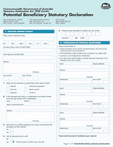 2010 Form AU MLC Potential Beneficiary Statutory Declaration Fill Online, Printable, Fillable, Blank - pdfFiller