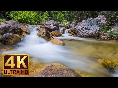 Relaxing 2 Hours of Clear Mountain Stream - 4K Nature Video with Water Sounds