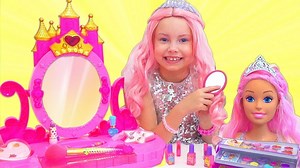 Alice Became a Barbie Doll and going to a Barbie Party 😍😘 Alice going to a Barbie Party. Alice dress up a beautiful Princess Dress and Became a Barbie Doll. She does Makeup with new Make up Toys and Play Table Toy. | Kids Smile TV