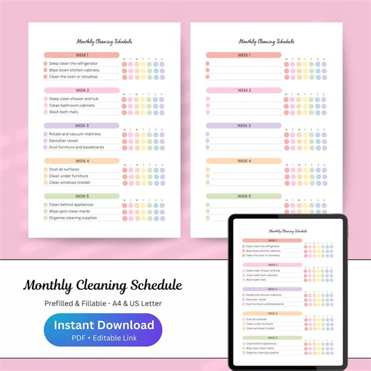 ADHD Monthly Cleaning Checklist - Printable & Editable Planner (instant Download) - Etsy Canada