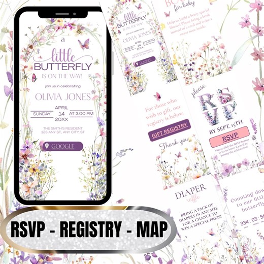 Butterfly Wildflower Baby Shower Video Invitation | Digital Invite With Countdown, RSVP & Registry | Youtube Invite - Etsy