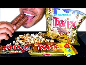 TWIX CHOCOLATE BAR CANDY POPCORN EATING CRUNCHY MOUTH SOUNDS NO TALKING ASMR MUKBANG