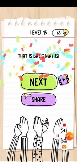 Brain Test level 15 4+5 X 5-2 =? Walkthrough