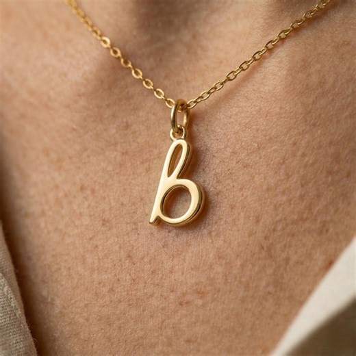 Solid Gold Initial Necklace, Custom Letter Pendant, Mother's Day Gift, Font Selection Necklace, 14K Gold Charm