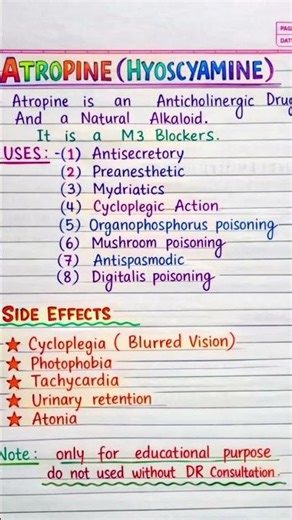 Atropin tablet uses and side effects short medicine notes ‪@Pharmacy_study1‬ #atropine