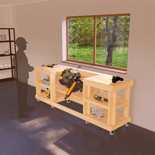 2x8 DIY Mobile Workbench Plans for Small Areas #ad #workbench #woodworking #diyprojects #garage #diy