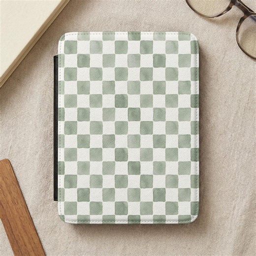 Sage Green Watercolor Checkerboard Kindle Paperwhite 7" Case, Aesthetic Checkered Ereader Cover, Soft Green Pattern, Unique Kindle Gift - Etsy