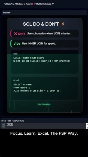 SQL DO vs DON'T — Stop Writing Slow Queries! (Must-Know Tips)