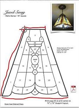 Stained Glass Swag Lamp~ Measurements using drafting common sense. #stainedglass #lamp #design