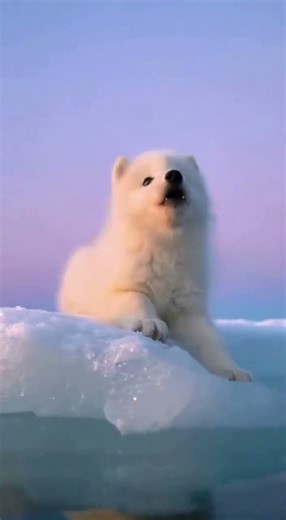 🐺❄️ Adorable Baby Arctic Wolf on Floating Ice in Cold Waters Drifting Alone #wildlife #wolf #babydog