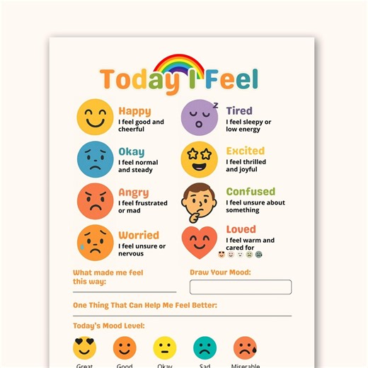Mood Tracker for Kids, Feelings Chart Printable for Emotional Learning and Daily Check-ins - Etsy Canada