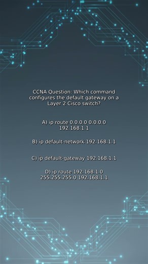 CCNA Quiz: Which command configures the default gateway on a Layer 2 Cisco switch?