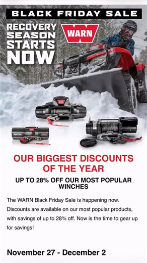 🚨 Black Friday starts now 🚨 Gear up with up to 28% OFF our most popular WARN winches. Best prices of the year. No waiting. No excuses. Upgrade your rig and hit the trail ready for anything. Shop the sale here: https://www.warn.com/black-friday-2025 #WARN #BlackFriday #GoPrepared | WARN Industries