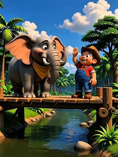 The Elephant and the Farmer's Bridge #ai #cartoon