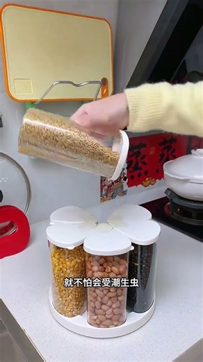 This grain container with its built-in turntable is so convenient.