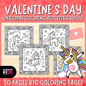 Valentine's Day Unicorns Coloring Activities Sheets - Big Coloring Pages