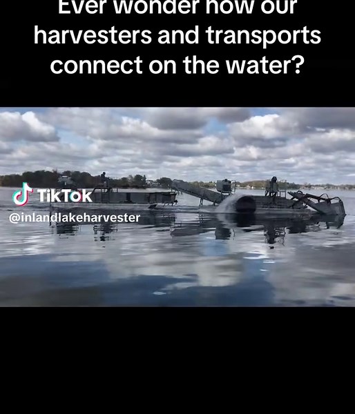 Our harvesters and transports connect seamlessly for easy unload on the water! #weloveourjob #lakeharvester