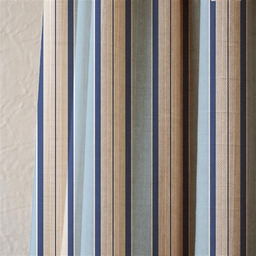 Blue Stripe Linen Curtain Panel, Modern Farmhouse Window Drape - Etsy
