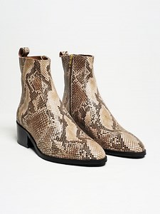 Snakeskin Ankle Boots – Beige Python Print Leather Boots – Block Heel Western Inspired Booties - Etsy Canada