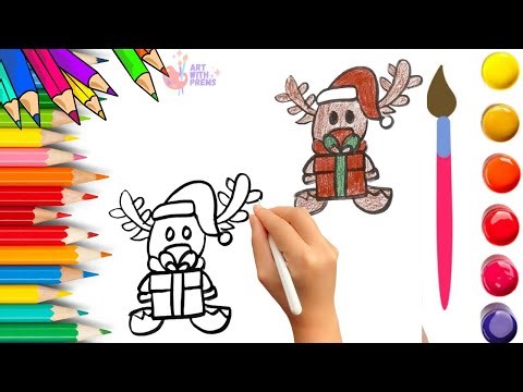 How To Draw cute Christmas Rudolph Drawing, Painting & Coloring For Kids & Toddlers_🌈🎨