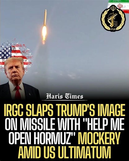 Iran Launches Wave 76 Strikes with “Help Me Open Hormuz” Trump Poster on Missile