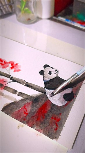 cute panda 🐼 | Acrylic painting #art #acrylicscenery #gouachepainting #paintingstyles #aestheic