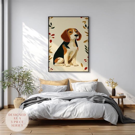 Beagle Dog Print – Botanical Pet Illustration for Warm Minimalist Home Decor