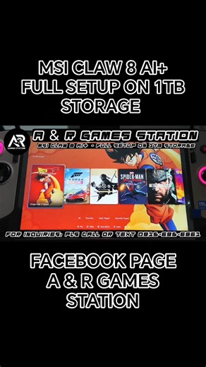 SETUP COMPLETE 🎮👌 MSI CLAW 8 AI CLIENT FROM LAS PIÑAS CITY PACKAGE/SETUP AVAILED: FULL SETUP ON 1TB STORAGE SALAMAT PO SA TIWALA SIR GLEN ABRAHAM! 🙏 INTERESTED? MESSAGE US FOR INQUIRY 📥 🛣️Waze/Gmaps Location: Southview St. Vista Verde Subdivision Mambog 4 Bacoor Cavite 📍Pin Location: Type - "A & R Games Station" CLICK THIS LINK TO SEE THE PRICELIST >>>>>>>>>>> https://m.me/665118410347870?ref=1092153 #A&RGamesStation #VideoGameStore #GamesInstall #TripleAGames #Steamdeck #ROGAlly #OneXplay