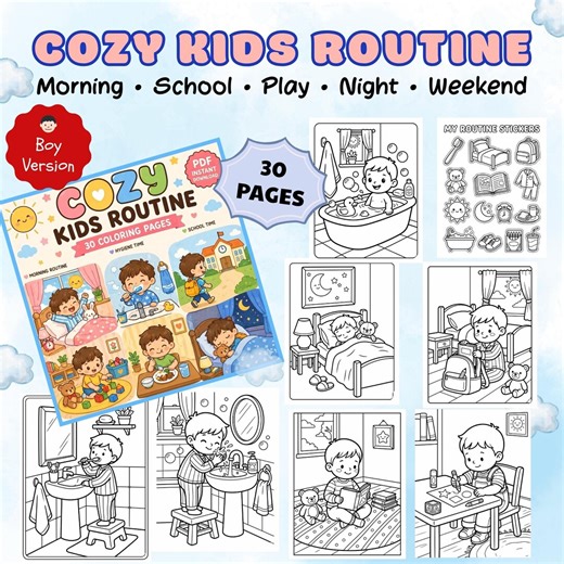 Kids Routine Coloring Book Printable, Boy Coloring Pages PDF, Daily Routine Kids, Morning Bedtime School Coloring Activity - Etsy