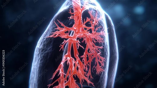 Ultra HD Human lungs and bronchial tree, detailed 3d render of the respiratory system, pulmonary anatomy, medical illustration for health and science video