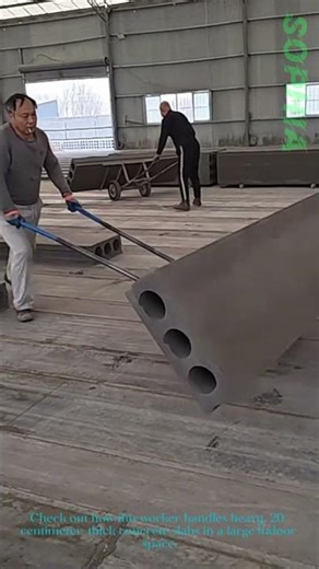 Worker Moves Thick Concrete Slabs With Simple Tools