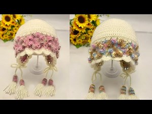 Elegant Crochet Hat with Flowers & Tassels | Warm Ear-Covering Hat Tutorial