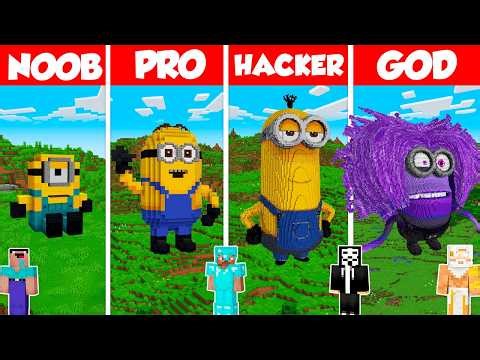 Minion Build Battle Challenge - Noob vs Pro vs Hacker vs God - Minecraft Animation
