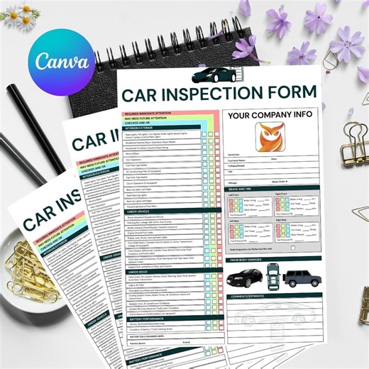 Car Inspection Form Template: Editable Auto Checklist (canva, Printable) - Etsy