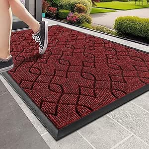 Yimobra Large Door Mat 47x32, All-Season Waterproof Doormat Outdoor Entrance, Heavy Duty Non-Slip Outside Door Mat for Garage Patio Proch Entryway Indoor, Easy Clean, Red