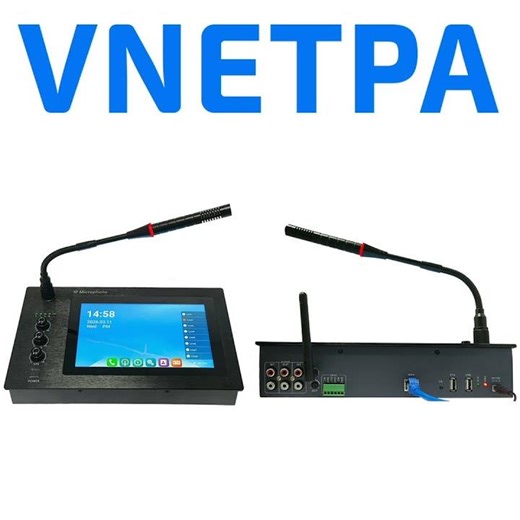 VNETPA IP Paging Microphone — a smart desktop console for real-time voice broadcasting in factories