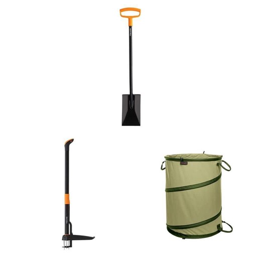 Fiskars Steel D-handle Garden Spade, 34 in. Weed Puller, and 30 Gal. Collapsible Lawn and Leaf Bag Combo - The Home Depot