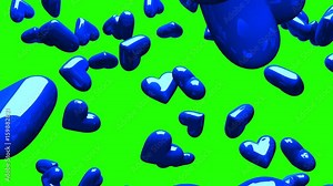 Blue Hearts On Green Chroma Key. Loop able 3DCG render Animation.