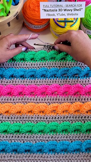 112K views · 1.7K reactions | The Crochet 3D Wavy Shell Stitch uses the Wavy Shell Edging pattern and then adds a few rows of double crochet stitches in between the layers of textured shells. #reels #crochet #knitting #howto #tutorial #diy #makersmovement #yarnlove #shells #colors #naztazia | Naztazia | Facebook