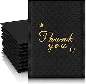 Thank You Bubble Mailers 4x8'' 50 Pack, Self Sealing Padded Envelopes, Strong Adhesion Bubble Envelopes, Waterproof Mailing Envelopes, Cushioning Shipping Envelopes - Black