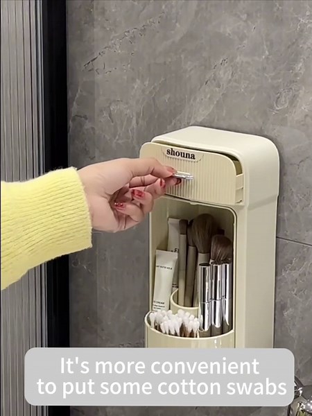 Generic Mstorxxin Makeup Brush Organizer，Compact Wall-mounted Bathroom Shelf with Lid, with Drawer, 360Rotation, 4 Slots, Large Capacity, Waterproof and Dustproof