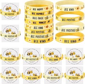 Knitgrip 24 Set Bee Bracelets Inspirational Gifts Bulk Silicone Bee Theme Wristband Motivational Cards for Stocking Stuffer Party Favors Decorations
