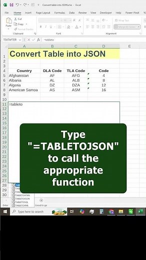 🔄 Convert table into JSON in Excel #shorts