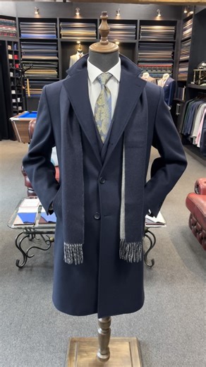 A perfect example of a bespoke overcoat here for you. We have this all wool melton coating from Marton mills available in navy, grey, light grey and black. All available in a style of your choosing for £699 | Jacob Brian Bespoke