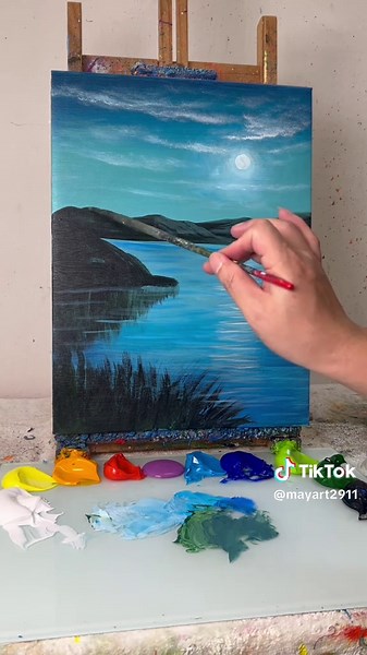 Easy Moonlight Lake Acrylic Painting Tutorial for Beginners