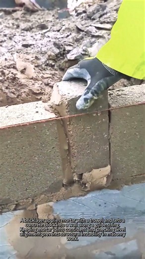 Laying Concrete Blocks on a Masonry Wall #worker #process #masonry #bricklaying #construction
